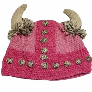 Hand Knit Horned Viking Hat